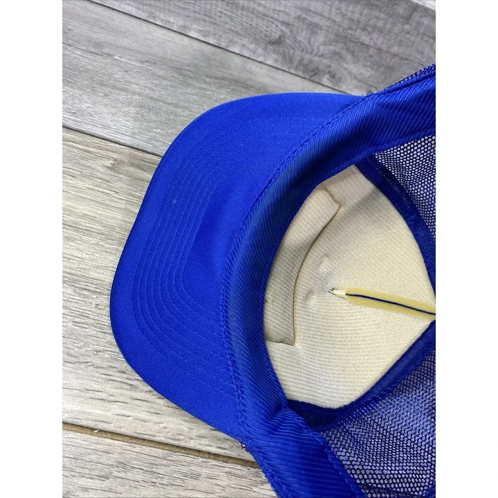 Vintage Nissin Fastline Trucker‎ Hat Royal Blue Mesh Snapback Racing Cap Foam